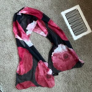 Art of the Scarf Tie Rack Sheer Floral Scarf Italy 90s Y2K Red Black